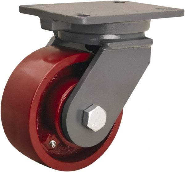 Hamilton - 6" Diam x 2-1/2" Wide x 8" OAH Top Plate Mount Swivel Caster - Cast Iron, 2,200 Lb Capacity, Straight Roller Bearing, 5-1/4 x 7-1/4" Plate - Americas Industrial Supply