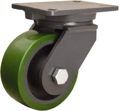 Hamilton - 6" Diam x 2-1/2" Wide x 8" OAH Top Plate Mount Swivel Caster - Polyurethane Mold onto Cast Iron Center, 1,600 Lb Capacity, Tapered Roller Bearing, 5-1/4 x 7-1/4" Plate - Americas Industrial Supply
