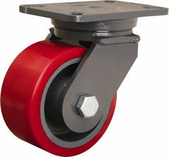 Hamilton - 6" Diam x 3" Wide x 8" OAH Top Plate Mount Swivel Caster - Polyurethane Mold onto Cast Iron Center, 2,600 Lb Capacity, Sealed Precision Ball Bearing, 5-1/4 x 7-1/4" Plate - Americas Industrial Supply