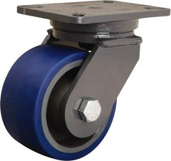 Hamilton - 6" Diam x 3" Wide x 8" OAH Top Plate Mount Swivel Caster - Polyurethane Mold onto Cast Iron Center, 1,800 Lb Capacity, Tapered Roller Bearing, 5-1/4 x 7-1/4" Plate - Americas Industrial Supply