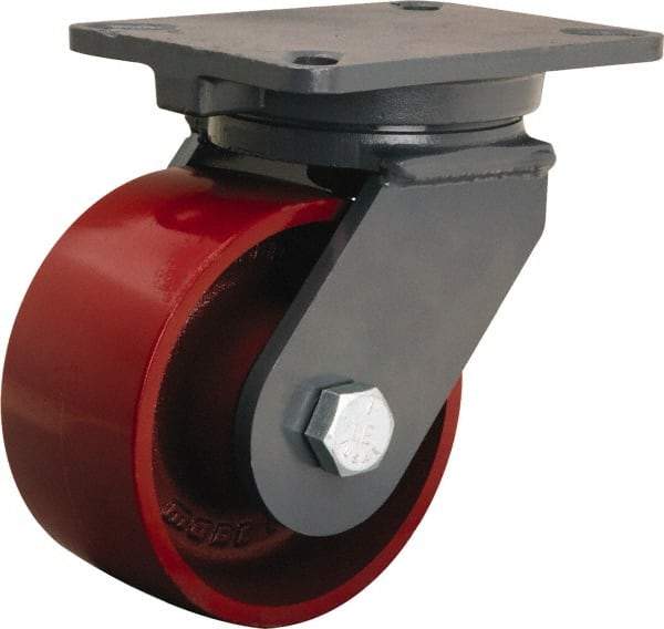 Hamilton - 6" Diam x 3" Wide x 8" OAH Top Plate Mount Swivel Caster - Cast Iron, 2,500 Lb Capacity, Tapered Roller Bearing, 5-1/4 x 7-1/4" Plate - Americas Industrial Supply