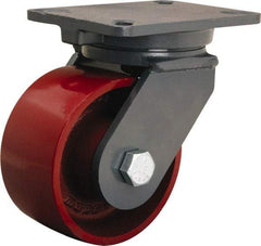 Hamilton - 6" Diam x 3" Wide x 8" OAH Top Plate Mount Swivel Caster - Cast Iron, 2,500 Lb Capacity, Tapered Roller Bearing, 5-1/4 x 7-1/4" Plate - Americas Industrial Supply