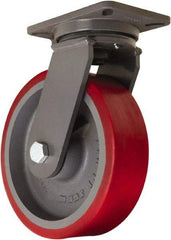 Hamilton - 10" Diam x 3" Wide x 12-1/2" OAH Top Plate Mount Swivel Caster - Polyurethane Mold onto Cast Iron Center, 3,600 Lb Capacity, Sealed Precision Ball Bearing, 5-1/4 x 7-1/4" Plate - Americas Industrial Supply