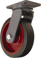Hamilton - 10" Diam x 3" Wide x 12-1/2" OAH Top Plate Mount Swivel Caster - Rubber Mold on Cast Iron, 1,000 Lb Capacity, Precision Tapered Roller Bearing, 5-1/4 x 7-1/4" Plate - Americas Industrial Supply