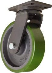 Hamilton - 10" Diam x 3" Wide x 12-1/2" OAH Top Plate Mount Swivel Caster - Polyurethane Mold onto Cast Iron Center, 3,000 Lb Capacity, Tapered Roller Bearing, 5-1/4 x 7-1/4" Plate - Americas Industrial Supply