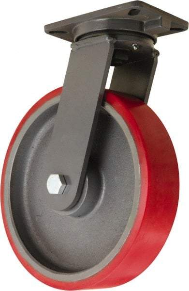 Hamilton - 12" Diam x 3" Wide x 15-1/2" OAH Top Plate Mount Swivel Caster - Polyurethane Mold onto Forged Steel Center, 4,000 Lb Capacity, Tapered Roller Bearing, 5-1/4 x 7-1/4" Plate - Americas Industrial Supply