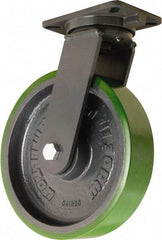Hamilton - 12" Diam x 3" Wide x 15-1/2" OAH Top Plate Mount Swivel Caster - Polyurethane Mold onto Cast Iron Center, 3,500 Lb Capacity, Tapered Roller Bearing, 5-1/4 x 7-1/4" Plate - Americas Industrial Supply