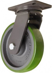 Hamilton - 10" Diam x 2-1/2" Wide x 12-1/2" OAH Top Plate Mount Swivel Caster - Polyurethane Mold onto Cast Iron Center, 2,500 Lb Capacity, Sealed Precision Ball Bearing, 5-1/4 x 7-1/4" Plate - Americas Industrial Supply