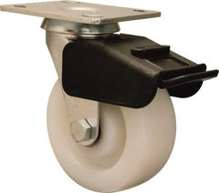 Hamilton - 5" Diam x 2" Wide x 6-1/2" OAH Top Plate Mount Swivel Caster with Brake - Nylon, 850 Lb Capacity, Precision Ball Bearing, 4 x 4-1/2" Plate - Americas Industrial Supply