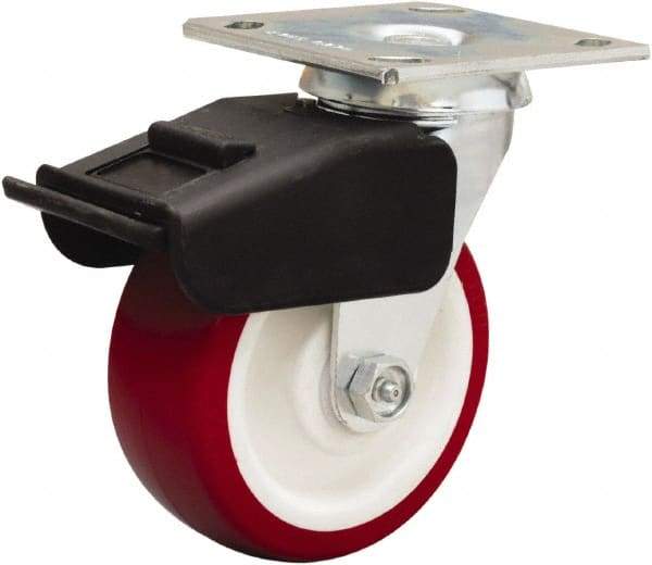 Hamilton - 5" Diam x 2" Wide x 6-1/2" OAH Top Plate Mount Swivel Caster - Polyurethane Mold on Polypropylene, 850 Lb Capacity, Straight Roller Bearing, 4 x 4-1/2" Plate - Americas Industrial Supply