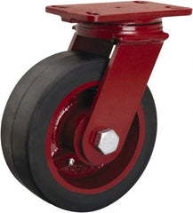 Hamilton - 8" Diam x 3" Wide x 10-1/8" OAH Top Plate Mount Swivel Caster - Rubber Mold on Cast Iron, 840 Lb Capacity, Straight Roller Bearing, 4-1/2 x 6-1/2" Plate - Americas Industrial Supply