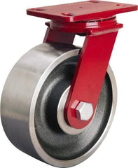 Hamilton - 8" Diam x 3" Wide x 10-1/8" OAH Top Plate Mount Swivel Caster - Forged Steel, 2,200 Lb Capacity, Sealed Precision Ball Bearing, 4-1/2 x 6-1/2" Plate - Americas Industrial Supply