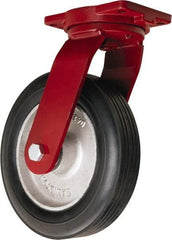 Hamilton - 12" Diam x 2-3/4" Wide, Rubber Swivel Caster - 800 Lb Capacity, Top Plate Mount, 6-1/8" x 7-1/2" Plate, Straight Roller Bearing - Americas Industrial Supply