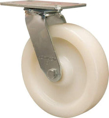 Hamilton - 8" Diam x 2" Wide x 9-1/2" OAH Top Plate Mount Swivel Caster - Nylon, 1,100 Lb Capacity, Sealed Precision Ball Bearing, 4-1/2 x 6-1/4" Plate - Americas Industrial Supply
