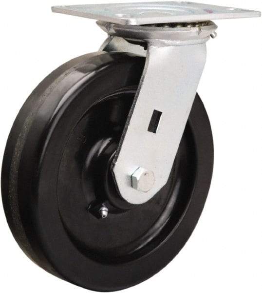 Hamilton - 8" Diam x 2" Wide x 9-1/2" OAH Top Plate Mount Swivel Caster - Phenolic, 1,400 Lb Capacity, Straight Roller Bearing, 4-1/2 x 6-1/4" Plate - Americas Industrial Supply