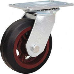 Hamilton - 6" Diam x 2" Wide x 7-1/2" OAH Top Plate Mount Swivel Caster - Rubber Mold on Cast Iron, 410 Lb Capacity, Straight Roller Bearing, 4-1/2 x 6-1/4" Plate - Americas Industrial Supply