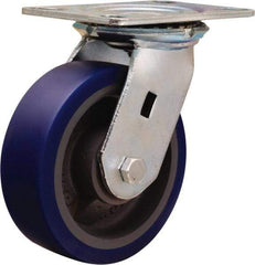 Hamilton - 6" Diam x 2" Wide x 7-1/2" OAH Top Plate Mount Swivel Caster - Polyurethane Mold onto Cast Iron Center, 960 Lb Capacity, Sealed Precision Ball Bearing, 4-1/2 x 6-1/4" Plate - Americas Industrial Supply