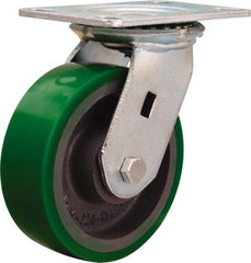 Hamilton - 6" Diam x 2" Wide x 7-1/2" OAH Top Plate Mount Swivel Caster - Polyurethane Mold onto Cast Iron Center, 1,200 Lb Capacity, Sealed Precision Ball Bearing, 4-1/2 x 6-1/4" Plate - Americas Industrial Supply