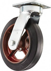 Hamilton - 8" Diam x 2" Wide x 9-1/2" OAH Top Plate Mount Swivel Caster - Rubber Mold on Cast Iron, Straight Roller Bearing, 4 x 4-1/2" Plate - Americas Industrial Supply