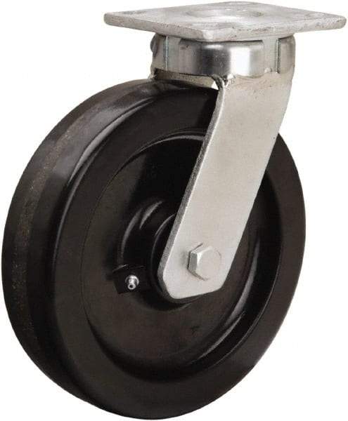 Hamilton - 8" Diam x 2" Wide x 9-1/2" OAH Top Plate Mount Swivel Caster - Phenolic, 1,400 Lb Capacity, Straight Roller Bearing, 4 x 4-1/2" Plate - Americas Industrial Supply
