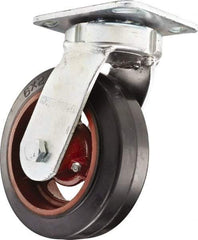 Hamilton - 6" Diam x 2" Wide x 7-1/2" OAH Top Plate Mount Swivel Caster - Rubber Mold on Cast Iron, Straight Roller Bearing, 4 x 4-1/2" Plate - Americas Industrial Supply
