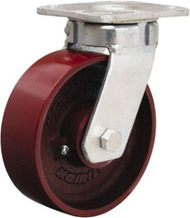 Hamilton - 6" Diam x 2" Wide x 7-1/2" OAH Top Plate Mount Swivel Caster - Cast Iron, 1,200 Lb Capacity, Sealed Precision Ball Bearing, 4 x 4-1/2" Plate - Americas Industrial Supply