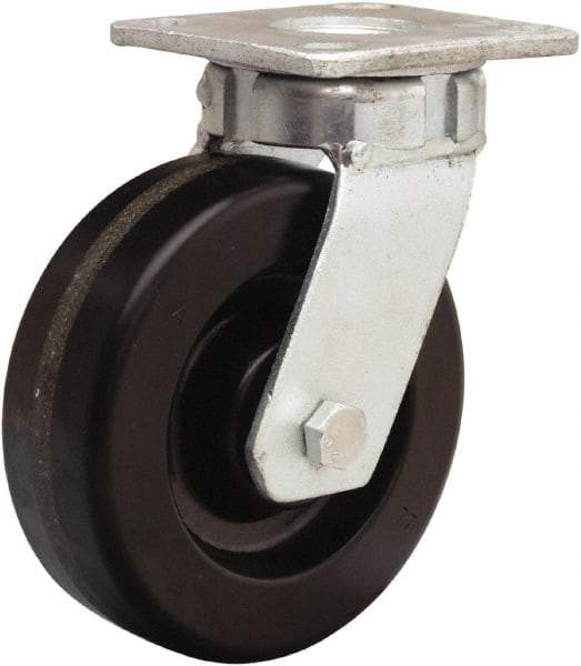 Hamilton - 6" Diam x 2" Wide x 7-1/2" OAH Top Plate Mount Swivel Caster - Phenolic, 1,200 Lb Capacity, Straight Roller Bearing, 4 x 4-1/2" Plate - Americas Industrial Supply