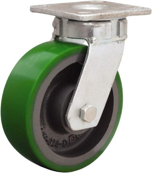 Hamilton - 6" Diam x 2" Wide x 7-1/2" OAH Top Plate Mount Swivel Caster - Polyurethane Mold onto Cast Iron Center, 1,200 Lb Capacity, Sealed Precision Ball Bearing, 4 x 4-1/2" Plate - Americas Industrial Supply