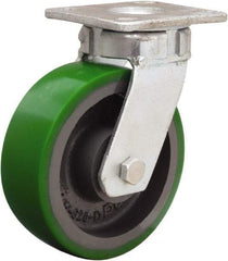 Hamilton - 6" Diam x 2" Wide x 7-1/2" OAH Top Plate Mount Swivel Caster - Polyurethane Mold onto Cast Iron Center, 1,200 Lb Capacity, Sealed Precision Ball Bearing, 4 x 4-1/2" Plate - Americas Industrial Supply