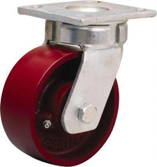 Hamilton - 5" Diam x 2" Wide x 7" OAH Top Plate Mount Swivel Caster - Cast Iron, 1,200 Lb Capacity, Sealed Precision Ball Bearing, 4 x 4-1/2" Plate - Americas Industrial Supply