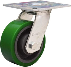 Hamilton - 5" Diam x 2" Wide x 7" OAH Top Plate Mount Swivel Caster - Polyurethane Mold onto Cast Iron Center, 1,050 Lb Capacity, Sealed Precision Ball Bearing, 4 x 4-1/2" Plate - Americas Industrial Supply