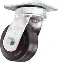 Hamilton - 4" Diam x 2" Wide x 5-5/8" OAH Top Plate Mount Swivel Caster - Rubber Mold on Cast Iron, Straight Roller Bearing, 4 x 4-1/2" Plate - Americas Industrial Supply