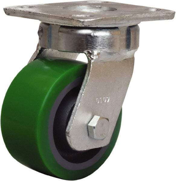 Hamilton - 4" Diam x 2" Wide x 5-5/8" OAH Top Plate Mount Swivel Caster - Polyurethane Mold onto Cast Iron Center, 750 Lb Capacity, Sealed Precision Ball Bearing, 4 x 4-1/2" Plate - Americas Industrial Supply