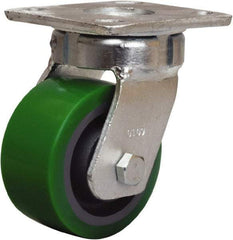 Hamilton - 4" Diam x 2" Wide x 5-5/8" OAH Top Plate Mount Swivel Caster - Polyurethane Mold onto Cast Iron Center, 750 Lb Capacity, Sealed Precision Ball Bearing, 4 x 4-1/2" Plate - Americas Industrial Supply