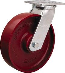 Hamilton - 8" Diam x 2" Wide x 9-1/2" OAH Top Plate Mount Swivel Caster - Cast Iron, 1,250 Lb Capacity, Precision Ball Bearing, 4 x 4-1/2" Plate - Americas Industrial Supply