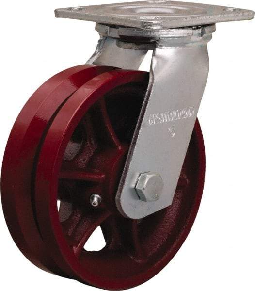Hamilton - 6" Diam x 2" Wide, Iron Swivel Caster - 900 Lb Capacity, Top Plate Mount, 4" x 4-1/2" Plate, Straight Roller Bearing - Americas Industrial Supply