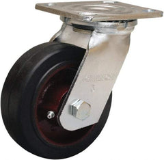 Hamilton - 5" Diam x 2" Wide x 6-1/2" OAH Top Plate Mount Swivel Caster - Rubber Mold on Cast Iron, 350 Lb Capacity, Straight Roller Bearing, 4 x 4-1/2" Plate - Americas Industrial Supply