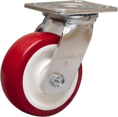 Hamilton - 5" Diam x 2" Wide x 6-1/2" OAH Top Plate Mount Swivel Caster - Polyurethane Mold on Polypropylene, 900 Lb Capacity, Straight Roller Bearing, 4 x 4-1/2" Plate - Americas Industrial Supply