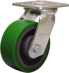 Hamilton - 5" Diam x 2" Wide x 6-1/2" OAH Top Plate Mount Swivel Caster - Polyurethane Mold onto Cast Iron Center, 900 Lb Capacity, Sealed Precision Ball Bearing, 4 x 4-1/2" Plate - Americas Industrial Supply