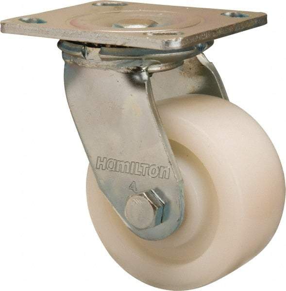 Hamilton - 4" Diam x 2" Wide x 5-5/8" OAH Top Plate Mount Swivel Caster - Nylon, 800 Lb Capacity, Sealed Precision Ball Bearing, 4 x 4-1/2" Plate - Americas Industrial Supply