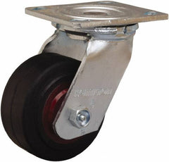 Hamilton - 4" Diam x 2" Wide x 5-5/8" OAH Top Plate Mount Swivel Caster - Rubber Mold on Cast Iron, 300 Lb Capacity, Straight Roller Bearing, 4 x 4-1/2" Plate - Americas Industrial Supply