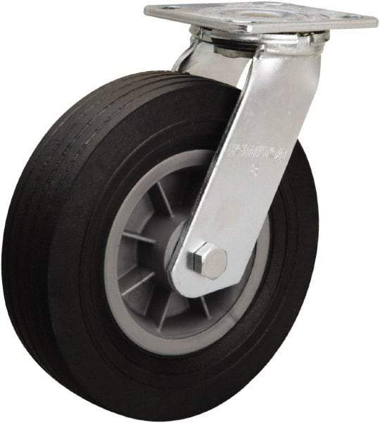 Hamilton - 8" Diam x 2-1/2" Wide, Rubber Swivel Caster - 400 Lb Capacity, Top Plate Mount, 4" x 4-1/2" Plate, Ball Bearing - Americas Industrial Supply