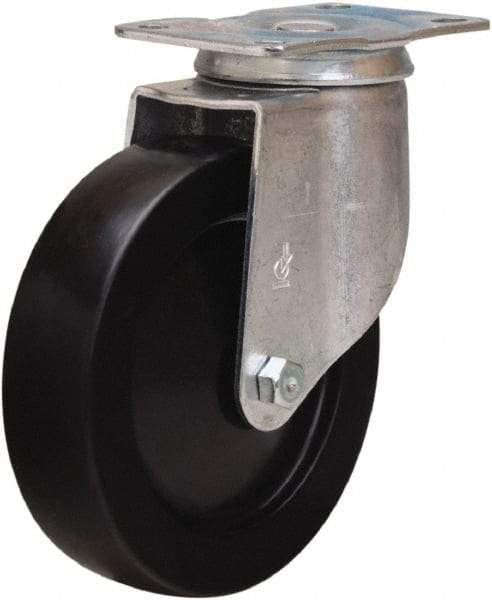 Hamilton - 5" Diam x 1-1/4" Wide x 6-1/16" OAH Top Plate Mount Swivel Caster - Hard Rubber, 190 Lb Capacity, Self-Lubricating Bearing, 2-1/2 x 3-3/4" Plate - Americas Industrial Supply