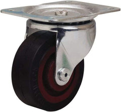 Hamilton - 4" Diam x 1-1/2" Wide x 5" OAH Top Plate Mount Swivel Caster - Rubber Mold on Cast Iron, 200 Lb Capacity, Straight Roller Bearing, 4 x 5-1/8" Plate - Americas Industrial Supply