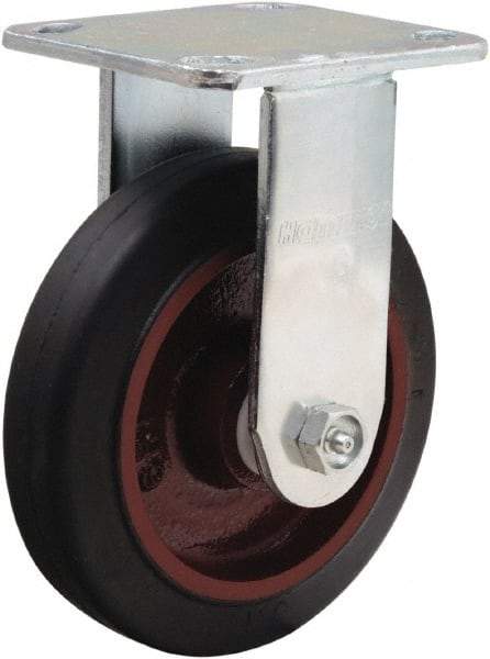 Hamilton - 6" Diam x 1-1/2" Wide x 7-1/2" OAH Top Plate Mount Rigid Caster - Rubber Mold on Cast Iron, 280 Lb Capacity, Straight Roller Bearing, 4 x 4-1/2" Plate - Americas Industrial Supply