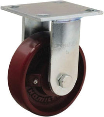 Hamilton - 5" Diam x 1-1/2" Wide x 6-1/8" OAH Top Plate Mount Rigid Caster - Cast Iron, 550 Lb Capacity, Straight Roller Bearing, 4 x 4-1/2" Plate - Americas Industrial Supply