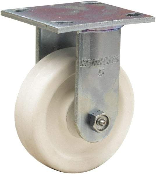 Hamilton - 5" Diam x 1-1/2" Wide x 6-1/2" OAH Top Plate Mount Rigid Caster - Polyolefin, 450 Lb Capacity, Delrin Bearing, 4 x 4-1/2" Plate - Americas Industrial Supply