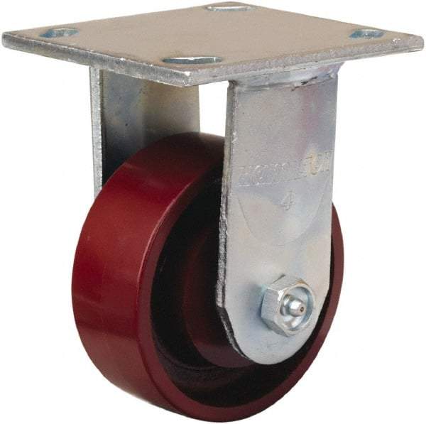 Hamilton - 4" Diam x 1-1/2" Wide x 5-5/8" OAH Top Plate Mount Rigid Caster - Cast Iron, 550 Lb Capacity, Straight Roller Bearing, 4 x 4-1/2" Plate - Americas Industrial Supply