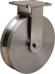 Hamilton - 8" Diam x 2" Wide, Stainless Steel Rigid Caster - 1,600 Lb Capacity, Top Plate Mount, 4" x 4-1/2" Plate, Stainless Steel Precision Ball Bearing - Americas Industrial Supply