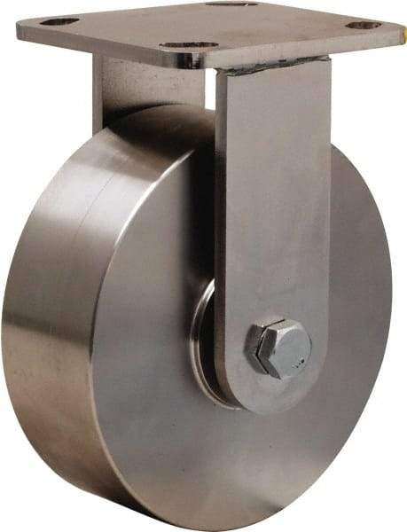 Hamilton - 6" Diam x 2" Wide x 7-1/2" OAH Top Plate Mount Rigid Caster - Forged Steel, 1,200 Lb Capacity, Stainless Steel Double Shielded Precision Ball Bearing, 4 x 4-1/2" Plate - Americas Industrial Supply